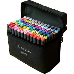 CREATSPARK Alcohol Markers 80 Colors with Base Dual Tip Art Drawing Markers for Anime Sketch Illustrations - Refillable