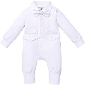 Newborn Baby Boys Baptism Christening Outfit Bowtie Romper Waistcoat Long Sleeve Wedding Party Ring Bearer Tuxedo Suit
, Size 70 