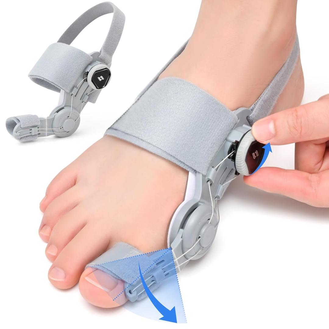 Bunion Corrector for Women & Men Adjustable, Knob-Control Toe Straightener with Silicone Cushion, Non-Slip Orthopedic Bunion Relief Brace for Left & Right Foot (Gray)