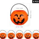 Kisangel 6 Pcs Mini Pumpkin Buckets Plastic Buckets with Handles Pumpkin Trick Or Treat Bucket for Holiday Halloween Banquet