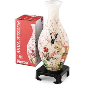 Pintoo 3D Puzzle Vase Unique Flower Vase Made by 160 Curved Plastic Puzzle Pieces House Warming Gift for Flower Arrangements and Home Decoration - [S1035] (Translucent, Flowers and Birds)