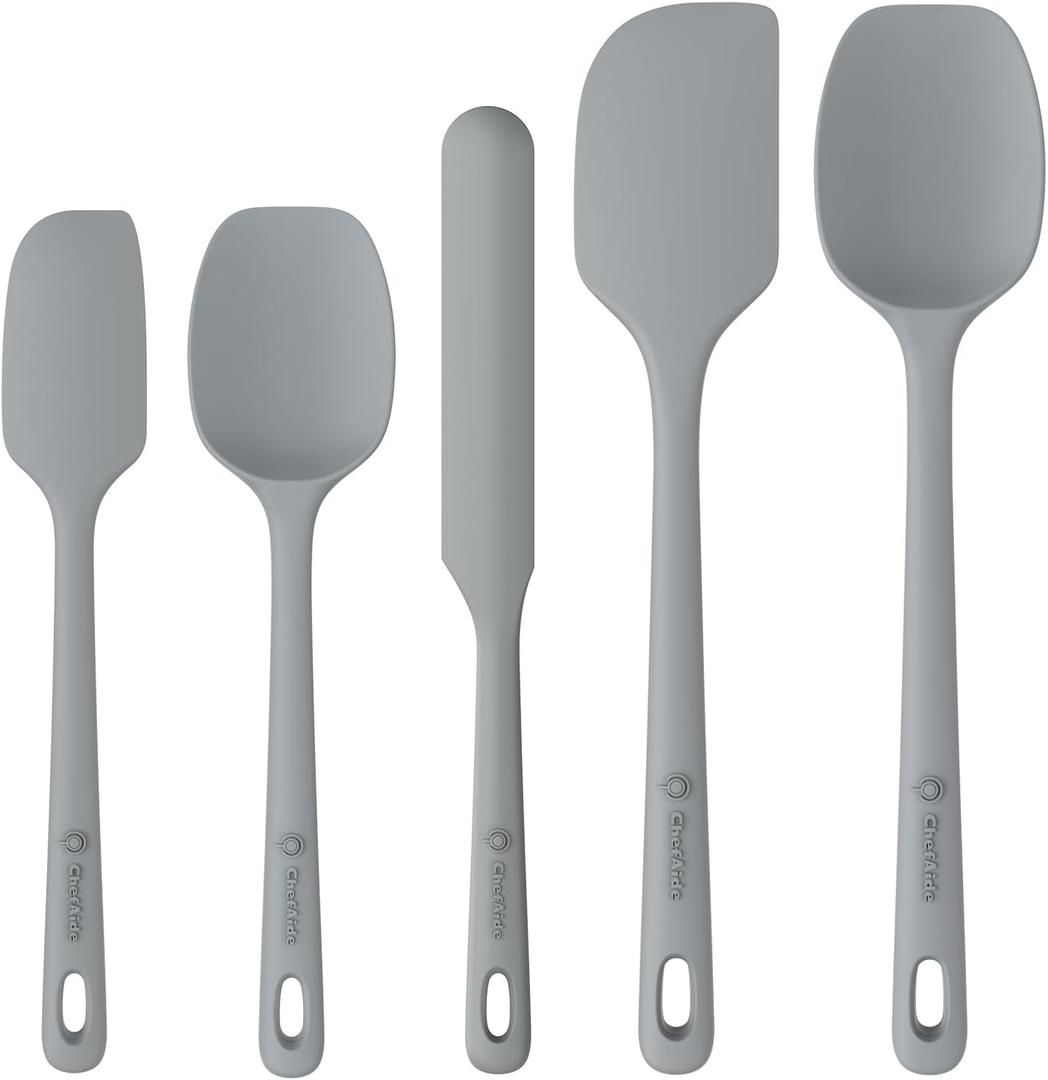 ChefAide 5 Pieces Silicone Spatula Set, Food Grade Rubber Spatula, Upgrade Strong Handle with Ergonomic Grip, Heat Resistant Up to 600F for Nonstick Cookware, Cooking