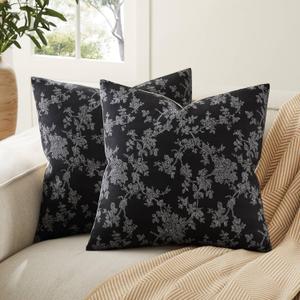 100% Cotton French Pastoral Throw Pillow Covers Set of 2, 16x16 Inch Background/Black Farmhouse Decorative Cushion Covers for Sofa Bed Living Room Home Decor