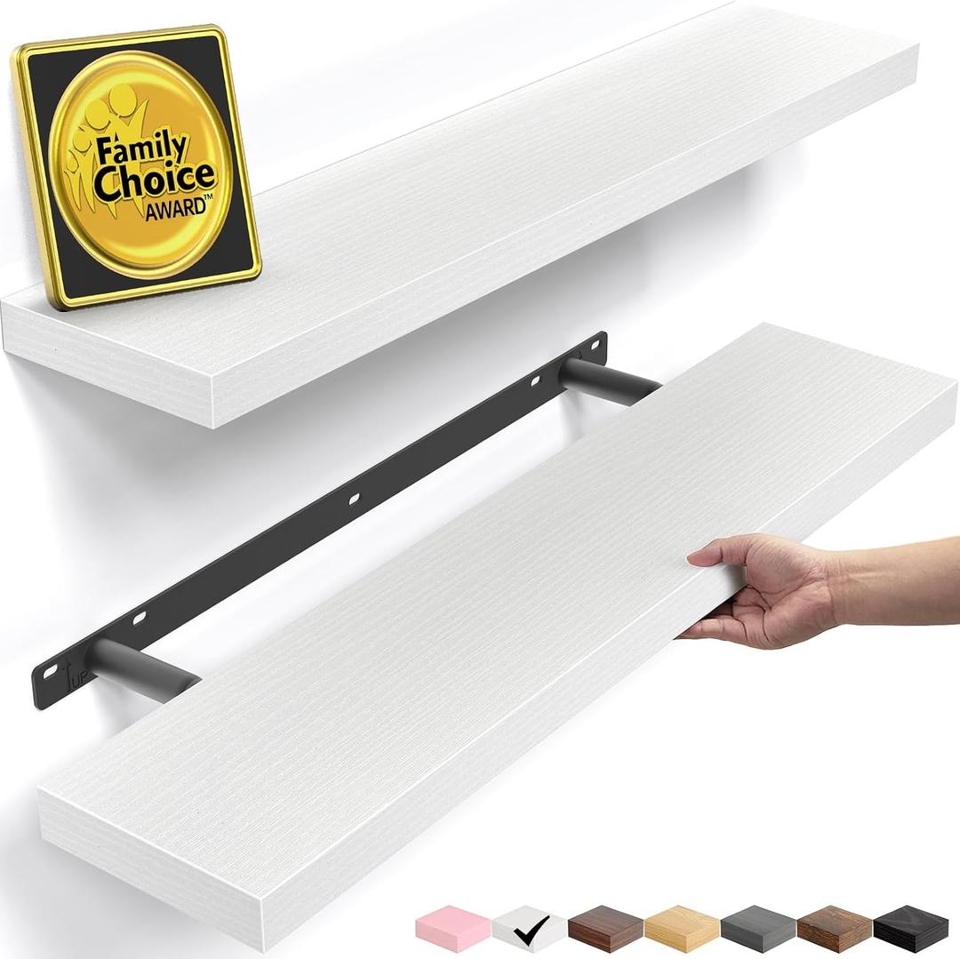 BAYKA White Floating Shelves 22.5in, Set of 2, Wall Mounted for Wall Decor