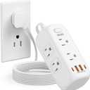 BEVA Power Strip with USB C, 5FT Flat Plug Extension Cord, Surge Protector with USB Ports 6 Outlet 4 USB Ports (2 USB C), Wall Mount Small Power Strip for Travel Home Office College Dorm