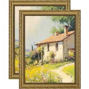 eletecpro 9x12 Picture Frames Set of 2, Gold Picture Frame with Glass Cover, Vintage 9 x 12 Photo Frames Display 6x8 Photo with Mat or 9x12 without Mat for Tabletop or Wall Decor, Gold