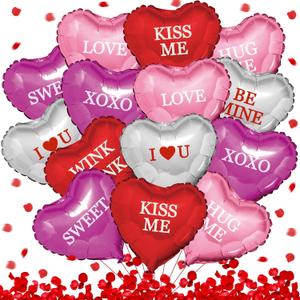 16Pcs Valentine's Day Heart Balloons with 500 Rose Petals, LOVE SWEET BE MINE Valentine Balloons Red Rose Petals Red Heart Shaped Balloons for Valentine's Day Wedding Bridal Shower Party Decor
