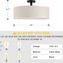 4 Light 18" Off White Fabric Black Farmhouse Semi Flush Mount Light