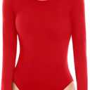 Walifrey Crew Neck Long Sleeve Bodysuit for Women Soft Stretchy Basic Shirts Bodysuits Tops (Large, Red)