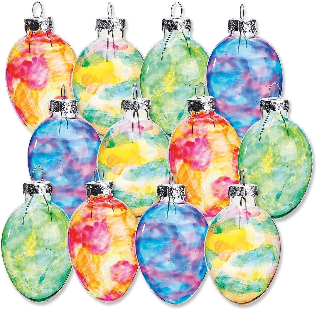 Lillian Vernon Stained Glass Egg Blown Glass Easter Ornaments - Handcrafted Hanging Tree Decorations, Stained Glass Easter Egg Holiday & Party Decor, 2 in, Assorted, 12-Piece Set