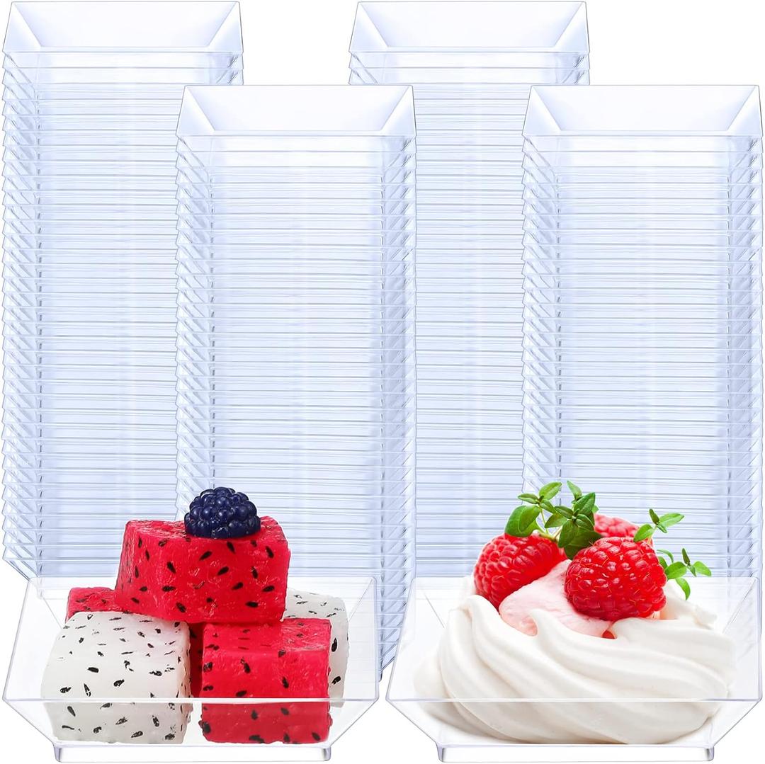 200 Pieces Mini Square Dessert Plates 2.5 x 2.5 Inch Disposable Appetizer Plates Small Clear Plastic Dish for Dessert Salad Appetizer Sauces Tastings Cake Wedding Party Serving (Clear)