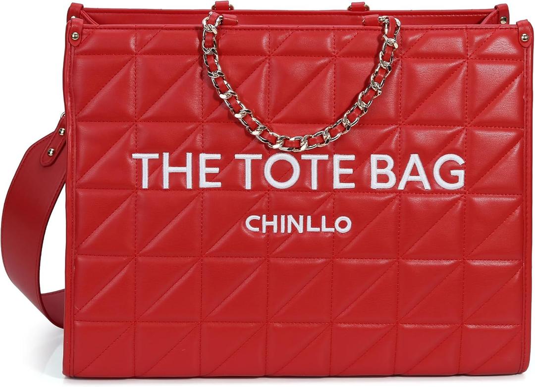 Chinllo Tote Bag for Women Top Handle Satchel Purse and Handbags with Shoulder Strap Small 10.7 IN, Red-quilted