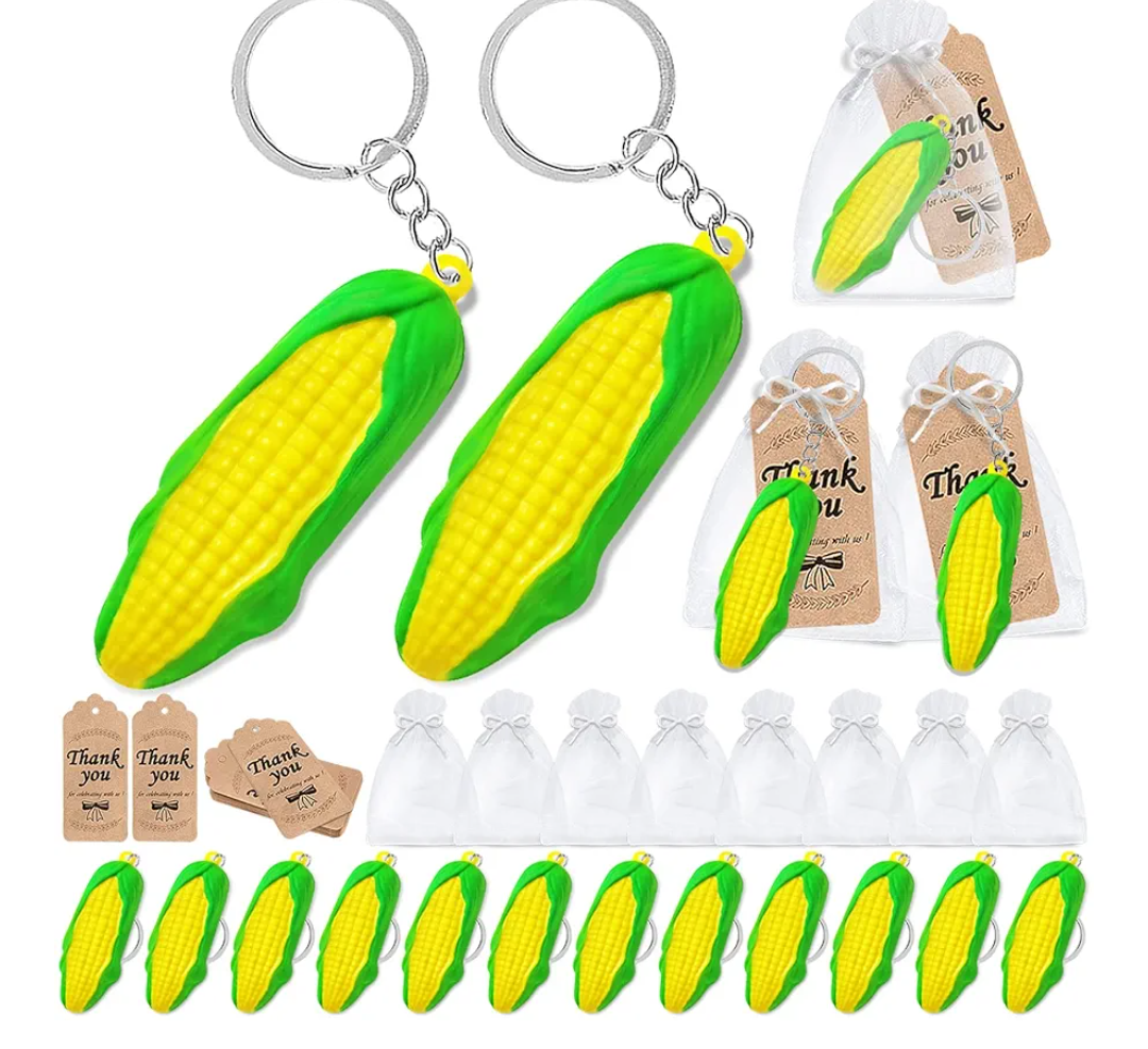 CiciBear 36 Pack Soft Corn Party Favor with 12 Corn Keychains, 12 Tags and 12 Gift Bags for Vegetables Themed Party, Corn Baby Shower, Kitchen Party, Summer Supplies, Stress Relieve Gift