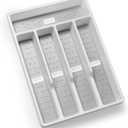 Silverware Organizer with IconsPlastic Cutlery silverware Tray for DrawerUtensil Flatware Tableware Organizer for Kitchen with Non-slip TPR,Fits Standard Drawer,5-CompartmentGrey