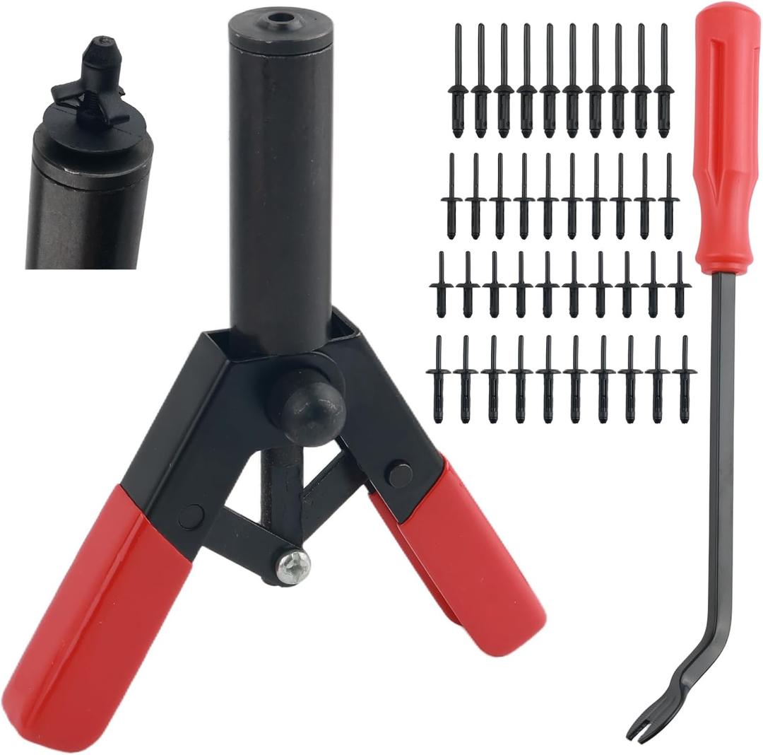 42PCS Pop Rivet Gun Kit with Plastic Rivets,Pop Rivet Tool with Non-Slip Handle for Quick Dismantling & Installing Rivets,Professional Plastic Rivets Tools Kits Including 4 Sizes Fasteners