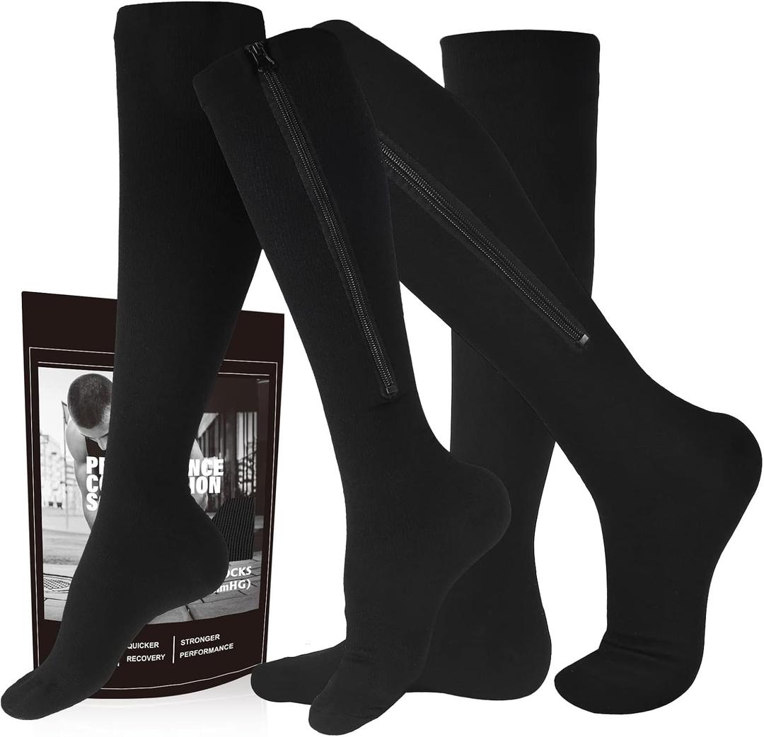 cerpite Zipper Compression Socks, 2 Pairs 15-20 mmHg Closed Toe Compression Stockings for Men Women XXL