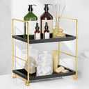 FSyueyun 2-Tier Bathroom Countertop Organizer, Tool-Less Installation Premium Plastics Makeup Shelf Organizer Perfume Skincare for Dresser Vanity Tray Organizers and Storage (Gold and Black)