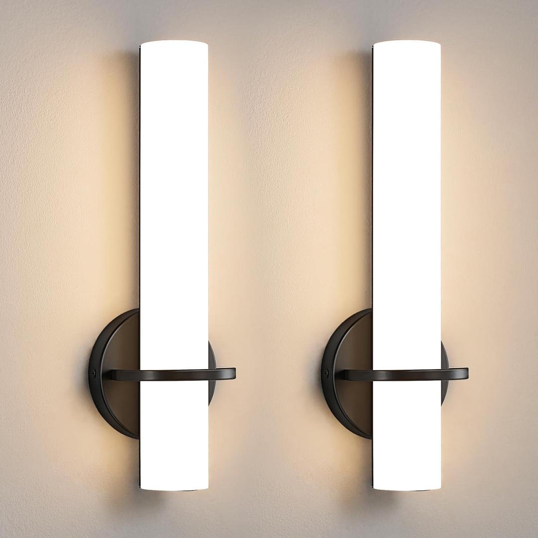 Wall Sconce Light - 15 inch Modern Black Bathroom Light Fixtures Wall Sconces Set of Two Dimmable LED Sconce Lighting, 15W 3000K Wall Light with Acrylic Shade for Bedroom Stairway Living Room (Hardwired (15in-2pcs))