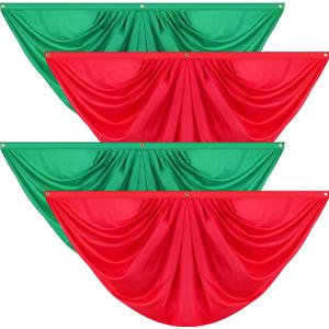 Peryiter 4 Pcs Red Green Pure Pleated Fan Flag Bunting 3 x 6 ft Red Green Bunting Half Fan Hanging Banner with 3 Grommet for Summer Indoor Outdoor Holiday Yard Xmas Mother's Day Wedding Decoration