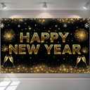 Happy Chinese New Year Backdrop 2026 Black and Gold Glitter Banner Champagne Glasses Fireworks Party Background Photography Decoration 71x43 Inches Lunar New Year Eve Celebration Supplies