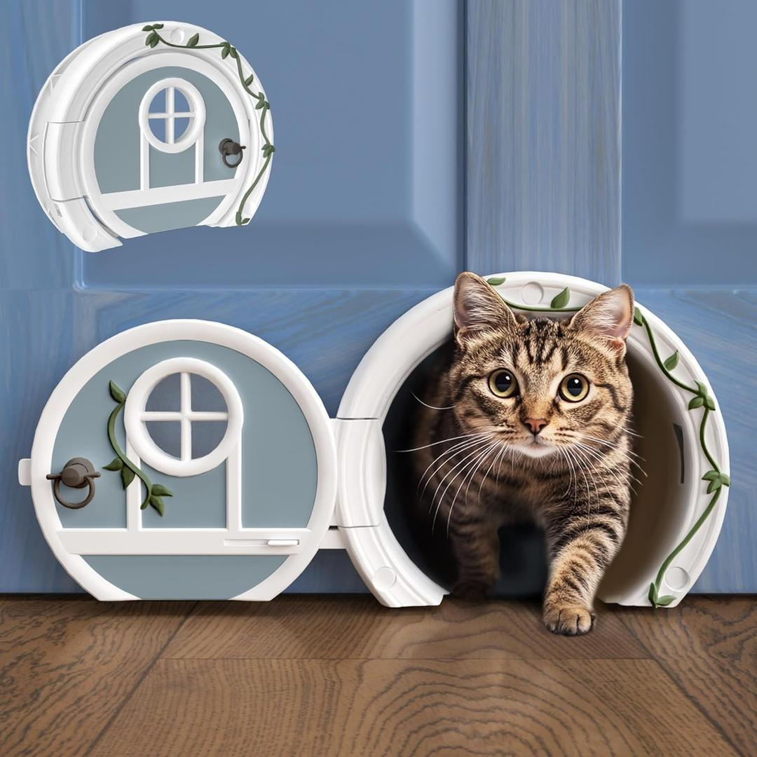 Gnome Door Cat Door for Interior Doors - Stylish & Functional with No Flap, Lockable, and Easy Installation, Spacious Large Kitty Door for Cats Up to 20 lbs, Private and Comfortable Pet Door (Blue)