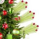 10 Pcs Christmas Tree Topper - 17" Christmas Tree Picks and Sprays Lime Green Curly Stems with Red Ball Artificial Xmas Decorations for Vase Fillers Wreath Home Party Holiday Docor