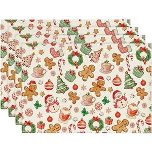Artoid Mode Gingerbread Gifts Trees Christmas Placemats Set of 4, 12x18 Inch Seasonal Winter Holiday Place Mats for Party Dining Table (Red)