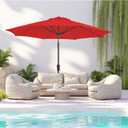 9FT Large Outdoor Patio Umbrella Pool Market Umbrella-UV Resistant, Easy Push Button Tilt and Crank, 8 Sturdy Ribs Heavy-Duty Table Umbrella for Deck, Backyard, Garden(Red)