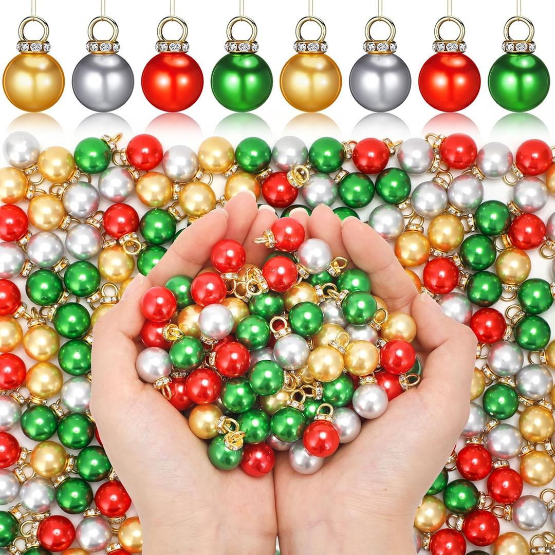 200pcs Christmas Mini Balls Ornaments Imitation Pearl Miniature Xmas Tree Hanging Decorations Colorful Glitter Balls for Christmas Holiday Party Decor(Red, Green, Gold, Sliver)