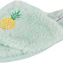 Jessica Simpson Women's Plush Faux Fur Fuzzy Slide on Open Toe Slipper with Memory Foam X-Large (Mint)