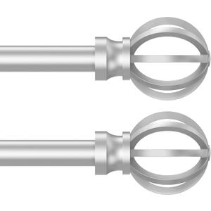 Silver Curtain Rods for Windows 28 to 48 Inch, 2 Pack 5/8" Diameter Heavy Duty Metal Adjustable Small Drapery Rod With Bracket