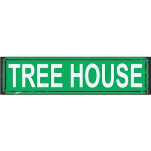 Tree House Street Sign Novelty Sign for Door Name Plate Plaque Home Patio Garden Bar Farm House Garage Wall Decor Green Tin Sign 16 x 4 Inch