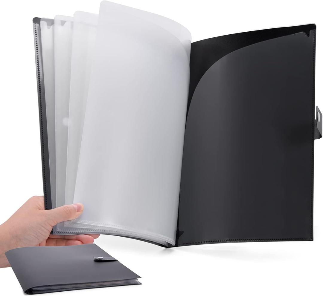 Cesil 10-Pocket File Folder, Letter A4 Paper Project Organizer Folders with Snap Button, Plastic Document Organizer for School Office Home, Black