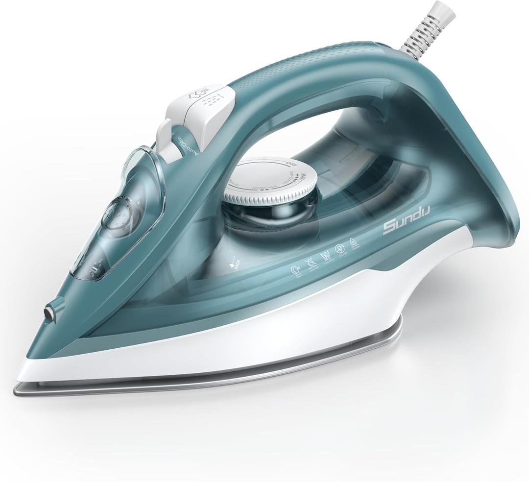 Burst steam Iron for Clothes - 1500W Iron with Ceramic Coated Soleplate, Rapid Heating, Self-Cleaning, Auto-Off, 11.84oz Water Tank, Precise Thermostat, Home Use Green