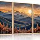 HOURIA Boho Wilderness Sunset Woodland Mountain Framed Canvas Wall Art Set,Vintage Golden Hour Forest Landscape Decor,Natural Modern Pine Tree Botanical Artwork for Living Room,Farmhouse- 16"x24"x3