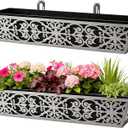 2 Pack 30 Inch Window Boxes Planter for Outdoor Plants Deck Railing Planters Box with Adjustable Brackets for Porch Fence Balcony Hanging Flower Baskets with Non-Woven Fabric Liner for Garden Dcor