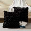 18 x 18 Black Pillow Covers Couch Throw Pillow Cases for Living Room Bed Room Faux Rabbit Fur with Rose Pattern Square Black Cushion Covers for Bed Couch Sofa Chairs