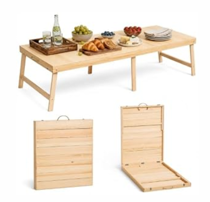Boho Wooden Folding Picnic Table 80"x30"Low Portable Outdoor Camping Table