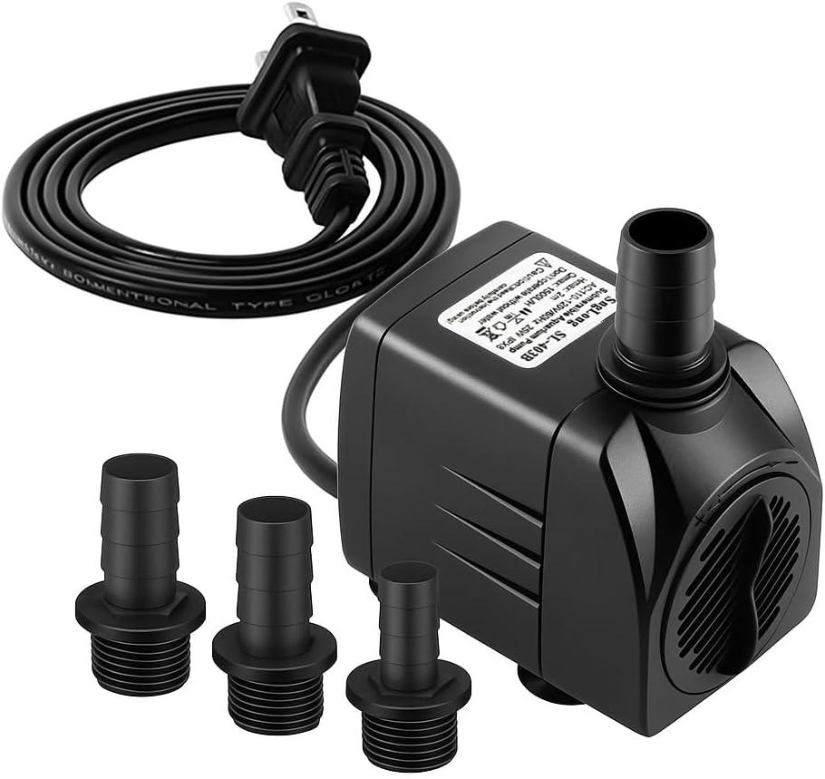 SongLong Submersible Pump 400GPH (1500L 25W) Ultra Quiet with Over Heating Protection 6.5ft High Lift for Fountains, Hydroponics, Ponds, Aquariums & More
