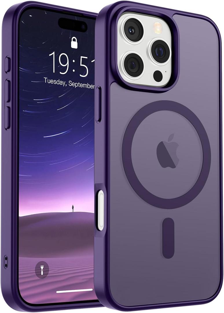 SUPFINE Magnetic for iPhone 16 Pro Max Case(Compatible with MagSafe)(Military Grade Drop Protection) Slim Translucent Matte Shockproof with Anti-Fingerprint Phone Case,Dark Purple