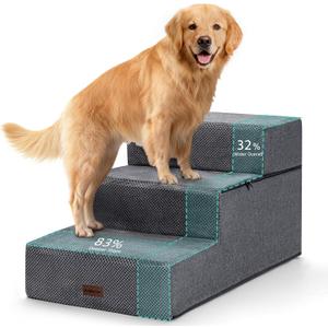 AODISMAN Dog Stairs for Large Dogs 18" H, Extra Wide Dog Steps for High Beds & Couches, 20" Wide Deep Steps, Non-Slip Dogs Ramp, 3-Step Pet Stairs, Grey