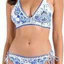 La Blanca Womens Banded Halter Bikini Swimsuit Top (8, Blue//Beyond the Pacific)