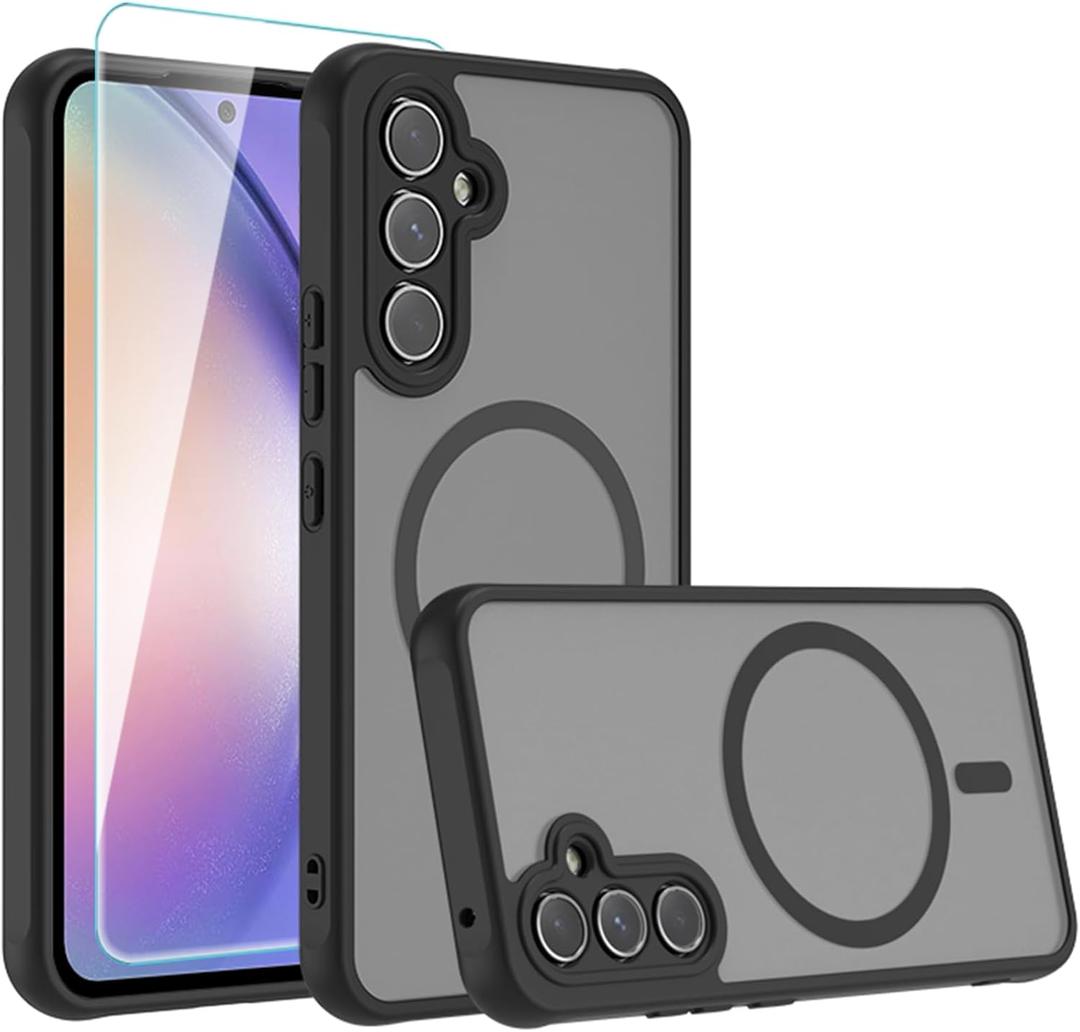 for Samsung Galaxy A54 5G Case,Magnetic with Screen Protector,Translucent Matte Shockproof Military Grade Dropproof Protective Case for Samsung Galaxy A54 5G,Black