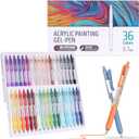 Acrylic Colored Pens Set, 36 Colors Retractable Gel Ink Pens, 0.7mm Fine Point Colorful Pen for Black Paper, Rock, Glass, Fabric and Art Crafts Supplies, Color Pen for Journaling Note Taking