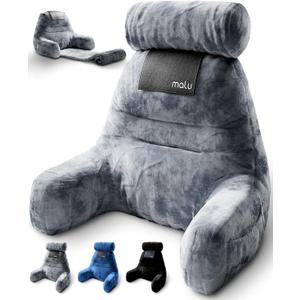 malu Extra Large Reading Pillow- Ergonomic Back Pillow for Bed+ Rolling Mat Neck Support- with Shredded Memory Foam- Sitting Up in Bed, Couch or Floor