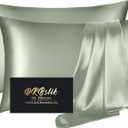 Silk Pillow Cases 2 Pack, Mulberry Silk Pillowcases Standard Set of 2, Smooth, Anti Acne, Beauty Sleep, Both Sides Natural Silk Satin Pillow Cases for Women 2 Pack with Zipper for Gift, Sage Green