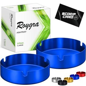 roygra Ash Tray (2 Pack), Outdoor Ashtray for Outside Patio, Stainless Steel Ashtrays for Cigarettes with 3 Holder, Smoking Accessories, Home Décor, Ashtrays for Smokers Indoor - Blue, Large