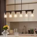 6-Light Black Linear Chandelier,43.3" Dining Room Light Fixture Over Table