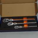 PRIDE&CRAFT 3pc Flex Head Ratchet Wrench Set, 1/4", 3/8", 1/2" Drive, 72-Tooth, Socket Wrench Quick Release Reversible Design, Chrome Alloy Made, EVA Organizer