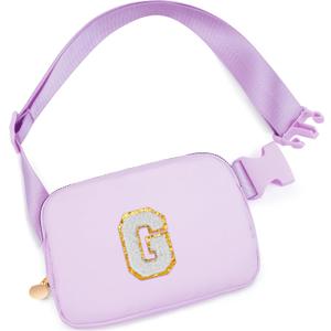 Belt Bag Fanny Pack Crossbody Bags with Initials Cute Stuff Birthday Gifts for Teenager Girls Trendy Stuff - White G,Lavender Bag
